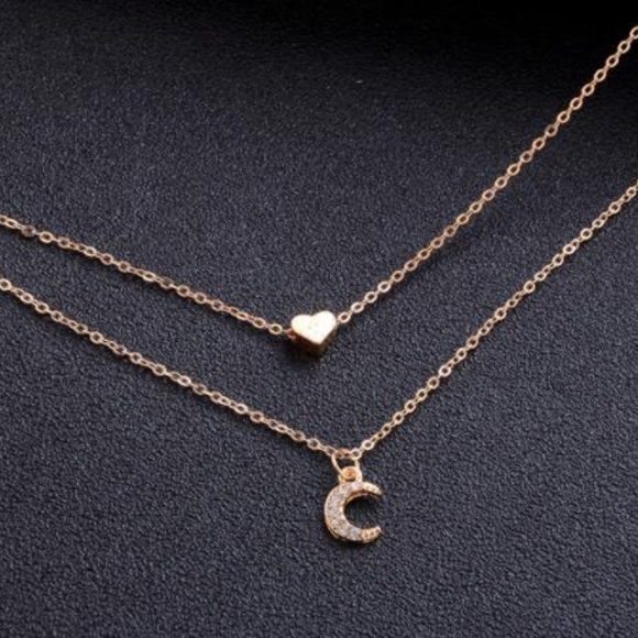 NEW double layer heart moon necklace - Picture 2 of 4